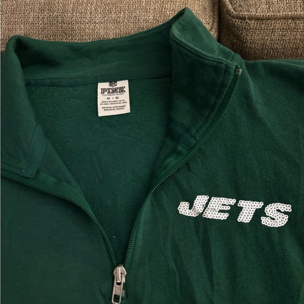 PINK Victoria's Secret Green NY Jets Half-Zip Hoodie